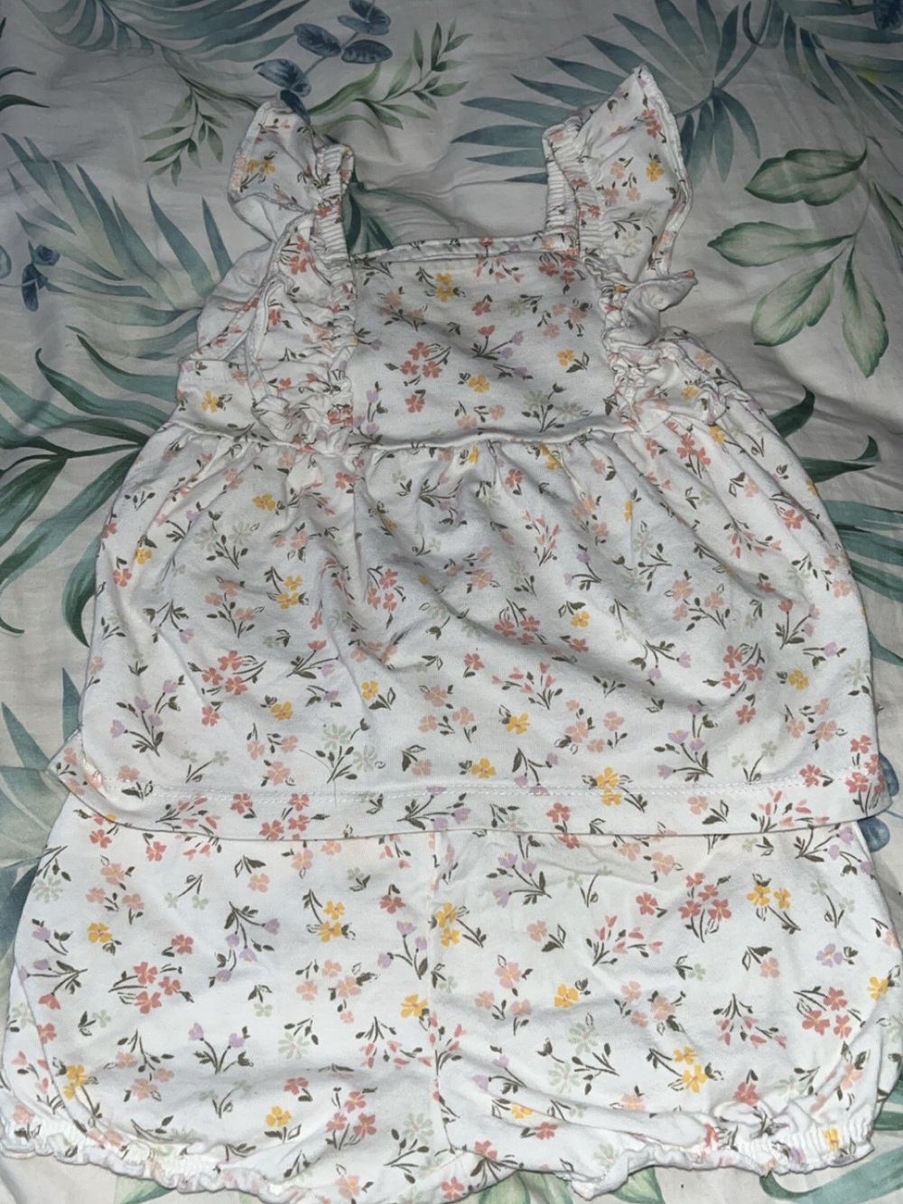 Carter's White Floral Ruffle Tank & Shorts Set - Pink & Yellow Flowers